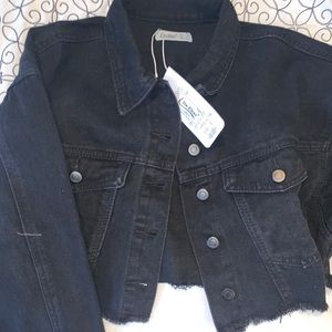 Black denim cropped jean jacket